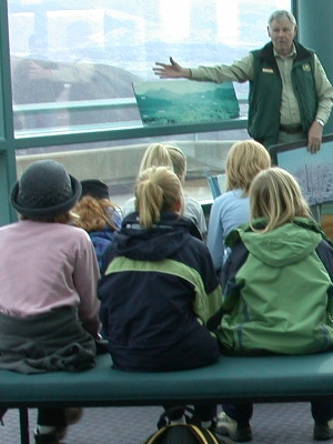 Students listening to a Ranger at Coldwater Ridge Visitor Center